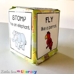 a box with an elephant and a bird on it that says stopp he's an elephant like a parrot