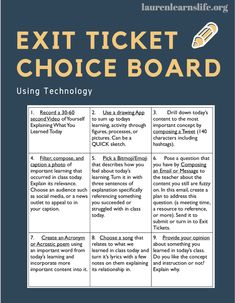 an exit ticket is shown with the words'exit ticket choice board'in yellow