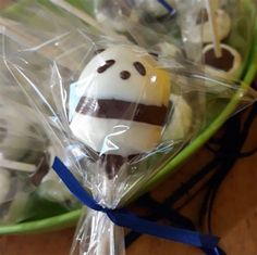 chocolate covered marshmallows wrapped in cellophane