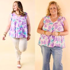 Inspiring Sights Floral V Neck Top with Ruffle Cap Sleeves in Lavender Purple - Giddy Up Glamour Boutique Giddy Up Glamour, Judy Blue Jeans, V Neck Tops, Spring Time, Cap Sleeves, Floral Pattern, Blue And Purple, Lavender, V Neck