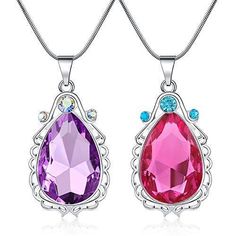 Best gifts for girls Two beautiful and kind princesses, wearing gemstone necklaces of different colors, are really suitable for twin sisters. These two necklaces will be a great gift for grandma to granddaughter and niece. This gift also represents the love of mother to two daughters. ✿Purple amethyst necklace and pink teardrop charm necklace are best gifts for Girls ✿Let your little princess channel her inner Sofia with this realistic reproduction of the Amulet of Avalor. This amulet is great f Sofia The First Amulet, Necklace Magic, Magic Jewelry, Teardrop Jewelry, Princess Necklace, Magical Gift, Amulet Necklace, Sofia The First, Kids Necklace