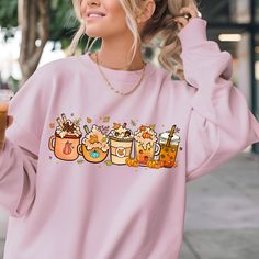 ABOUT THIS ITEM.  Pumpkin Spice Sweatshirt, Thanksgiving Sweatshirt, Turkey Sweatshirt, Cute Fall Sweater, Hello Autumn Shirt, Thanksgiving Gift + These t-shirts are made with 50% cotton 50% polyester (8.0 oz/yd² (271.25 g/m this sweatshirt feels cozy and is the perfect choice for those colder months. +Gildan is also a proud member of the US Cotton Trust Protocol ensuring ethical and sustainable means of production.   HOW TO ORDER 1-) Please, check and review all photos 2-) Choose your t-shirt s Cute Crew Neck Top With Ribbed Cuffs, Pink Crew Top For Fall, Pink Crew Neck T-shirt For Fall, Fall Kawaii Style Sweatshirt With Cartoon Print, Pink Crew T-shirt For Fall, Fall Kawaii Graphic Print Sweatshirt, Playful Fall T-shirt With Cartoon Print, Cute Fall Sweater, Coffee-colored Graphic Print Sweatshirt For Fall