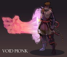 an animated character holding a pink object with the word void monk in front of it