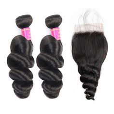 Hair Material: 100% Virgin Brazilian Human Hair, 10A Grade, No Really Shedding, No Tangle, No Bad Smell.Hair Color: Natural Black ColorHair Length: Hair bundles 8- 18 inch are available, lace closure 8- 14 inchHair Weight: Hair bundles about 95-100 g/bundle, lace closure about 35 g -50 gTexture: Loose Wave Hair, Soft, Comb Easily, Can Re-style and Color well.Pack: 2 Bundles with 4x4 lace closure