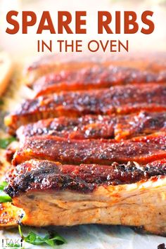 spare ribs in the oven with text overlay