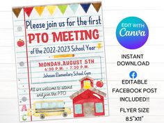 this is an image of a flyer for a school event with the name pto meeting on it