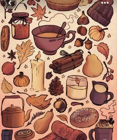 an image of autumn stickers on the back of a cell phone with leaves, pumpkins and other items