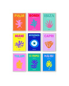 six posters with different colors and designs on them