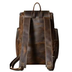 This Premium Crazy Horse Genuine Leather Stylish Men's Backpack is crafted from genuine first layer cowhide, for a luxurious, long-lasting design perfect for any adventure. Built with a European and American style, it offers a fashionable, modern look combined with superior durability. Genuine First Layer Cowhide: Crafted from the finest first layer cowhide, this men's leather backpack exudes a sense of authenticity and luxury, ensuring a rugged yet refined appeal. Stylish European & American De Luxury Leather Backpack For Outdoor, Rugged Leather Travel Backpack, Leather Backpack For Outdoor With Large Capacity, Rugged Leather Rectangular Backpack, Leather Backpack For Outdoor Activities With Large Capacity, Luxury Brown Backpack For Outdoor, Brown Leather Backpack For Outdoor, Rugged Leather Backpack With Leather Lining, Leather Backpack With Leather Lining For Adventure