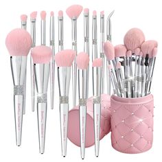 PRICES MAY VARY. 【15 PCS Essential Make up Brushes Set with elegant Pink Brush Holder with lid】Contains All frequently use makeup brushes Cover all your needs of all Your Makeup. Precision powder brush, Rounded dense buffer Foundation,Tapered highlighter, Angled Contur,Eye shader, Angled shader, Domed blender, Cream Gel Shader,Smudge short shader, Duo ended liner brow with spoolie brush 【Bueart-Tech Premium Soft&High Elastic Cruelty free vegan Hair】An exclusive selection of high performance synt Make Up Brushes Set, Makeup Contouring, Pink Brush, Pink Makeup Brush, Blending Eyeshadow, Eye Makeup Brushes, Contour Brush, Soft Makeup, Makeup Brush Holders