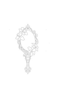 a drawing of a mirror with flowers on it's sides and an oval frame in the middle