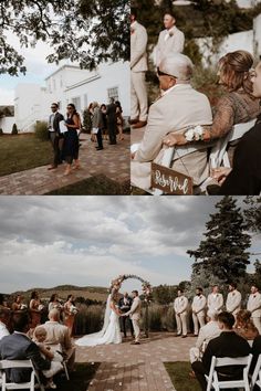 the wedding ceremony is taking place outside