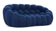 a blue chair that is shaped like an oval shape with many circles on the back