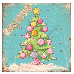 a christmas tree with ornaments on it and the words happy baube above it