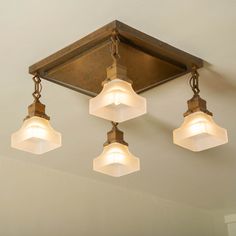 three lights hanging from the ceiling in a room