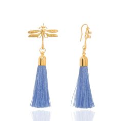 Detailed drop earrings plated in 16k Gold. Perfect to wear on there own or matched with other earrings for a individual style. 16k Yellow gold platedKeep away from liquids, especially perfumesUse fine comb on tassel Chic Tassel Earrings As A Gift, Elegant Blue Tassel Earrings As Gift, Elegant Blue Tassel Earrings For Gift, Yellow Gold Drop Tassel Earrings, Gift Long Drop Tassel Earrings, Yellow Gold Dangle Tassel Earrings As Gift, Blue Dragonfly, Coin Earrings, Fashion Jewellery