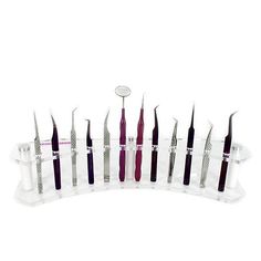 The #PremierLash Acrylic #Tweezer Stand is designed to keep your tweezers organized. PremierLash stand holds up to 12 pairs of your most utilized PL tweezers. Each of the 12 proportionately spaced slots securely holds the tweezers in an upright position, protecting tweezers tips from damage. #lashtweezers #tweezers #eyelashtweezers Tweexy Nail Polish Holder, Acrylic Earring Holder Display Stands, Pc Holder, Eyelash Extensions Tweezers Tools, Acrylic Holders, Acrylic Display, Thing 1 Thing 2, Don't Let