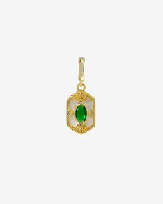 Emerald Case Versatile Charm-HOTSHELLOW Elegant Green Hexagonal Jewelry, Elegant Green Hexagon Shaped Jewelry, Green Vintage Charm Pendant Jewelry, Green Pendant Jewelry With Vintage Charm, Elegant Green Jewelry With Vintage Charm, Shell Frame, Clip On Charms, Necklaces And Bracelets, Brass Charms