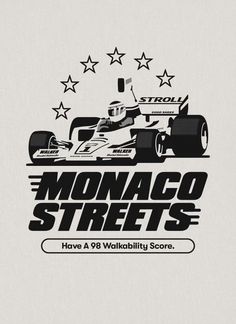 the monaco streets logo is shown in black and white