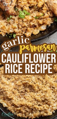 this is an image of garlic parmesan cauliflower rice recipe on a plate