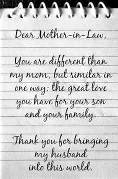 a note with the words dear mother - in - law written on it's side