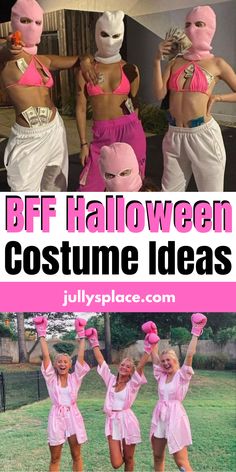 halloween bff costumes Four Friend Halloween Costumes, Friend Group Of Three Halloween Costumes, Trio Halloween Costumes For Cold Weather, Halloween Costumes Women 3 Friends, Famous Trios From Movies, Three Friend Costume Ideas, Trio Onesie Costumes, Halloween Costumes Women 4 People, Preppy Trio Halloween Costumes