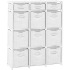 a white storage unit with twelve bins