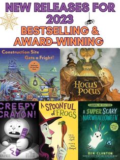 halloween books for kids with the title, best selling and award winning written on them