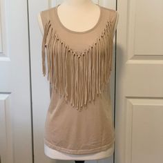 Cute Tan Sleeveless Shirt With Fringe. Has Some Stretch. Back Has Key Hole With Button Tried On. Never Worn. Lost The Tags 73% Modal 27%Polyester Fringe Shirt, Sleeveless Shirt, Spring Summer Fashion, Sleeveless Top, Colorful Shirts, Summer Fashion, Womens Tops, Women Shopping, Color