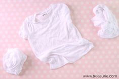 a white shirt and three pieces of clothing on a pink background with polka dots,