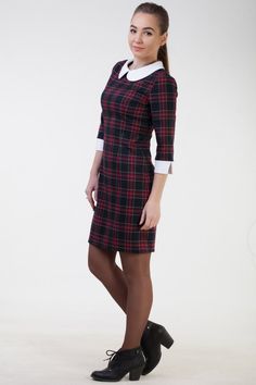 Supercute black plaid dress with white collar and cuffs. Dress lenght 90 centimeters, sleeve lenght 40 centimeters.Model wears size US 6, she is 160 cm tall with 10 cm heels. Her dress is 90 cm longPlease, use this size chart to select your sizeUS 0 >>> Bust 82 cm (32.5 inches) Waist 64 cm (25 inches) Hips 89 cm (35 inches)US 2 >>> Bust 85 cm (33.5 inches) Waist 66 cm (26 inches) Hips 92 cm (36 inches)US 4 >>> Bust 88 cm (34.5 inches) Waist 68 cm (27 inches) Hips 94 cm White And Black Plaid Dresses, Black Check Winter Dress, Black And White Cocktail Dress Plaid, Black Dress White Collar, Black Plaid Dress, White Collar Dress, Teen Dresses, Dress With White Collar, Midi Black Dress