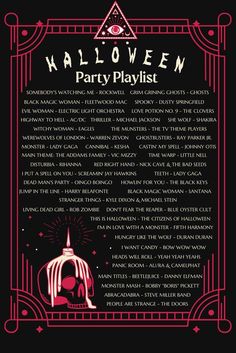 the halloween party playlist is shown in red and black