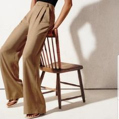 New Without Tag Zara Size Medium Tailored Straight Pants Menswear Style Wide Leg Trousers Dress Pants High-Waisted Pants With Front Pockets. Straight Leg. Front Zip, Metal Hook, And Interior Button Closure. Taupe Brown Tan Camel Beige Fitted High Waist Wide Leg Khaki Pants, Chic Full-length Khaki Bottoms, Chic Khaki Full Length Bottoms, Chic Khaki Full-length Bottoms, Summer Beige Wide Leg Dress Pants, Khaki Straight Dress Pants For Summer, Chic Full Length Khaki Wide Leg Pants, Beige Straight Dress Pants For Summer, Classic High Waist Brown Pants