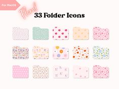 the front and back of an assortment of floral fabric icons