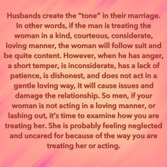 a pink background with the words husbands create the tone in their marriage, and other words