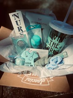 ❀ Nurse Beauty Box ❀  This box Includes includes:   -2 blue scrunchies  -Rael Beauty hydration face mask -Body Prescriptions cucumber & aloe face mask  -Body Prescriptions vanilla lip balm  -blue bath bomb  -"Nurses Take the Shots" sign decor -"Livin the Scrub Life" cup with straw  -blue Real Techniques beauty blender  -"Best Nurse" badge reel  -"Scrub Life" keychain  - -The Natural Goats Milk Company soap bar  -optional card add-on *Add-on hand written note on a beautiful card and gift box with Real Techniques Beauty Blender, Nurse Gift Basket Ideas, Hydration Face Mask, Nurse Gift Baskets, Body Prescriptions, Beauty Blender Real Techniques, Aloe Face Mask, Vanilla Lip Balm, Scrub Life