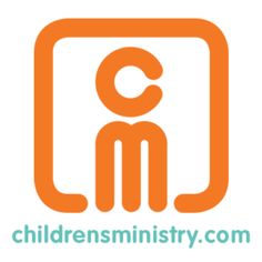 the children's ministery logo is shown in an orange square with a white background