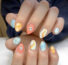 Cute Nail Ideas, Cowboy Nails, Teen Nails, Colourful Nails, Retro Nails, Spring Acrylic Nails, Hippie Nails, Cute Simple Nails, Colorful Nail