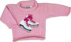 pink sweater with ice skates on it Pink Ice Skates, Cotton Sweaters, Red Wagon, Ice Skates, Roll Neck Sweater, Chunky Knits Sweater, Kids Sweater, Sweater Making, Roll Neck