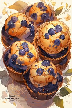 some blueberry muffins are sitting on a table