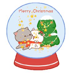 a snow globe with a cat and christmas tree inside