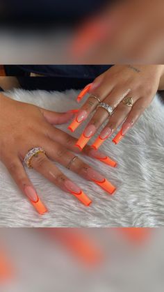 Nail Inspo Coffin, Orange Nail, Edgy Nails, Exotic Nails, Acrylic Nails Coffin Short, Summer Acrylic Nails