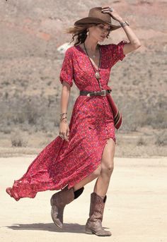 Western Cowgirl Dress Vestidos Country, Boho Style Party, Women Dresses Casual Summer, Button Maxi Dress