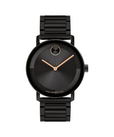 Movado Bold Evolution 2.0, 40Mm Black Ion-Plated Case And Bracelet With Tonal Dial And Bronze Accents. | Movado Bold Evolution 2.0  in Black Slim Hands, Movado Womens Watch, Movado Mens Watches, Black Museum, Mens Dress Watches, Movado Bold, Slim Watches, Movado Watch, Swiss Made Watches