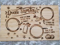 a cutting board with some writing on it