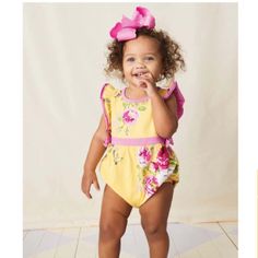 This Bubble Is Absolutely Stunning!!! Soft, Stretchy Cotton Thats Comfortable. Playful Floral Bubble Romper For Playwear, Playful Floral Print Bubble Romper For Playwear, Playful Yellow Bubble Romper For Playwear, Cute Yellow Bubble Romper For Playwear, Heart Bodysuit, Halloween Romper, Flower Romper, Big Hair Bows, Cute Pjs