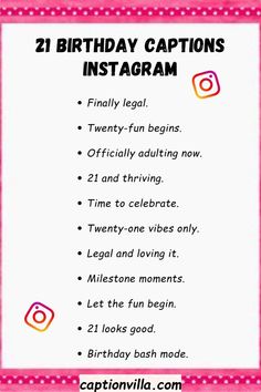 a birthday card with the words 21st birthday captions instagramm and an image of a