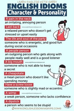 the english idioms character and personality poster with instructions on how to use them