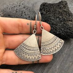 Simple yet beautiful silver triangular earrings, with small hand stamped details. Perfect earrings for any occasion, easy to match to any outfit. This are flat and light weight what makes them easy to wear. A pair to wear and never take off. They are 3.4cm- 1.45inch long 3.3cm- 1.30inch wide. They have a drop length of 5cm- 2 inch A unique addition to your jewelry collection. To see more unique silver earrings, click the link below https://www.etsy.com/shop/AkashiJewelry?ref=seller-platform-mcna Sterling Silver Triangle Earrings For Pierced Ears, Sterling Silver Triangle Jewelry With Matching Earrings, Nickel-free Triangle Sterling Silver Jewelry, Nickel-free Silver Triangle Jewelry, Nickel Free Triangle Metal Earrings, Nickel-free Metal Triangle Earrings, Nickel Free Triangle Sterling Silver Earrings, Nickel-free Triangle Sterling Silver Earrings, Nickel-free Triangle Bohemian Jewelry