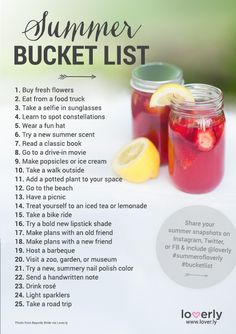 a recipe for summer bucket list with lemons and raspberries in mason jars